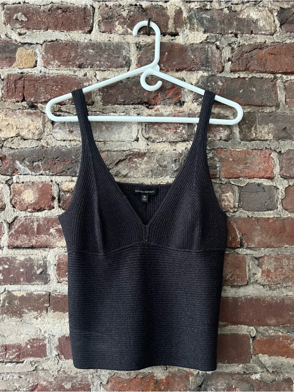 Banana Republic Black Shimmer Ribbed V-Neck Top